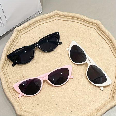 3pcs Cat Eye Polycarbonate Decorative Fashion Glasses - Mixed Colors (Navy/White/Pink) for Women, Men, Teens - Lightweight & Durable for, Parties, Weddings, Holidays Suitable for teens.