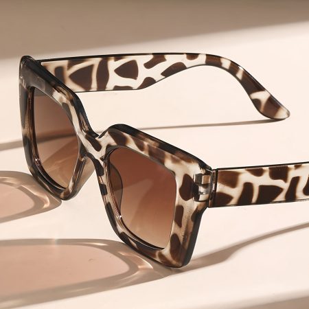 Women's Leopard Print Square Fashion Glasses with Gradient Lens & Anti-Glare - Protection Trendy Fashion Glasses for Parties, Beach, Daily Outings - Stylish Accessory, Fashion Eye Glasses, Party Accessories, Chic Eyewear, Durable Frames, Outdoor Accessori