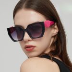 Women's Polygon Cat Eye Fashion Glasses - Oversized Geometric Frame, Black & Pink Contrast, Lightweight Decorative Lenses for Fashion-Forward Style, Cat Eyeglasses, Trendy Eyewear, Statement Accessory, Bold Frames, Durable Frames, Polygon Frames, Stylecon